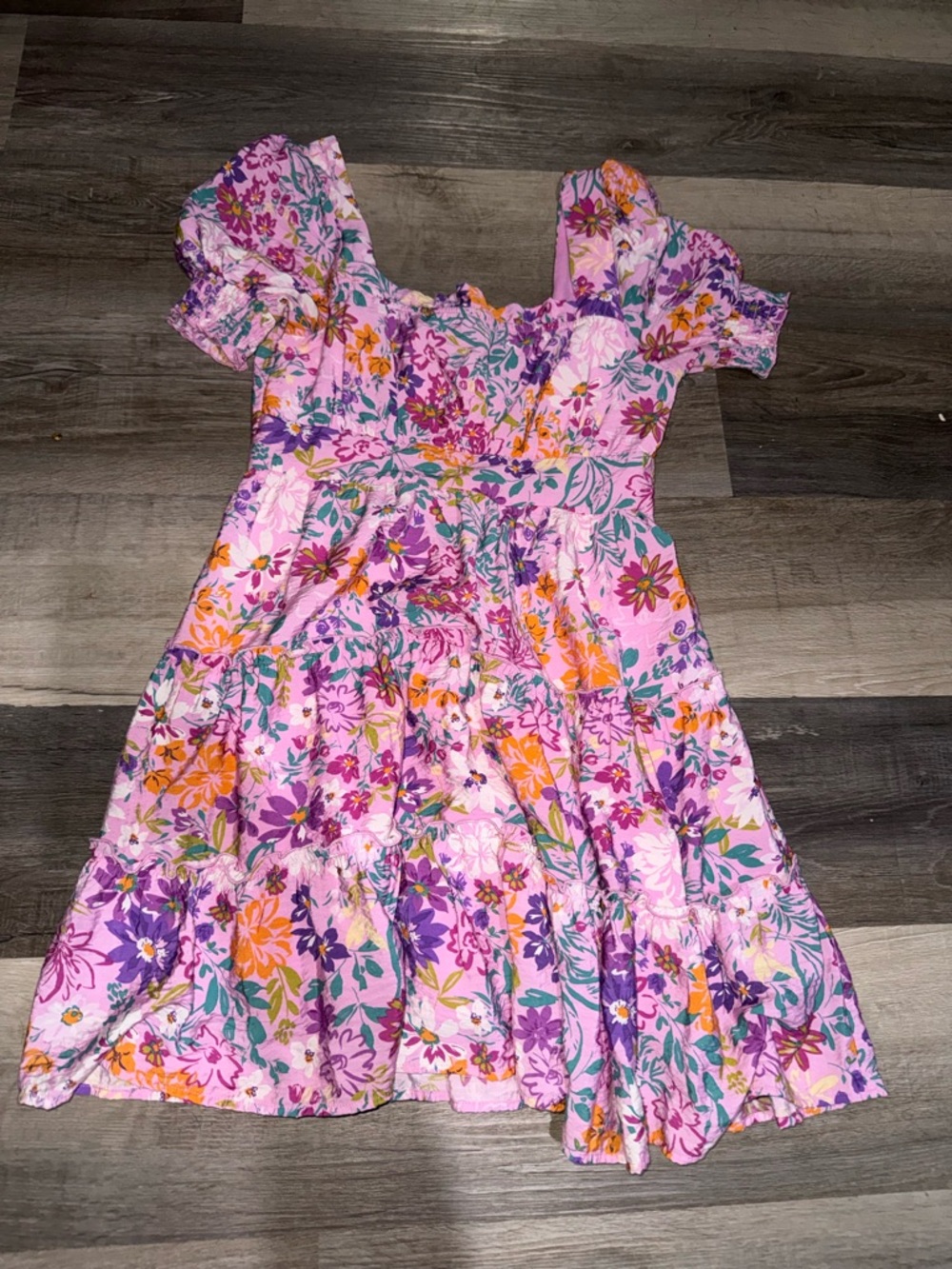 Blu Pepper Pink Floral Puff-Sleeve Tiered Mini Dress
